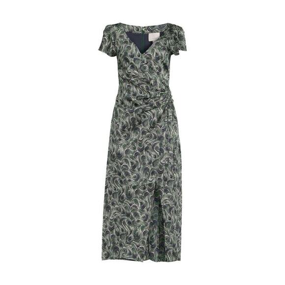 NWT CINQ Á SEPT Kacydie Green 90s Floral Abstract Slit Midi Dress Size 10 - Picture 8 of 12